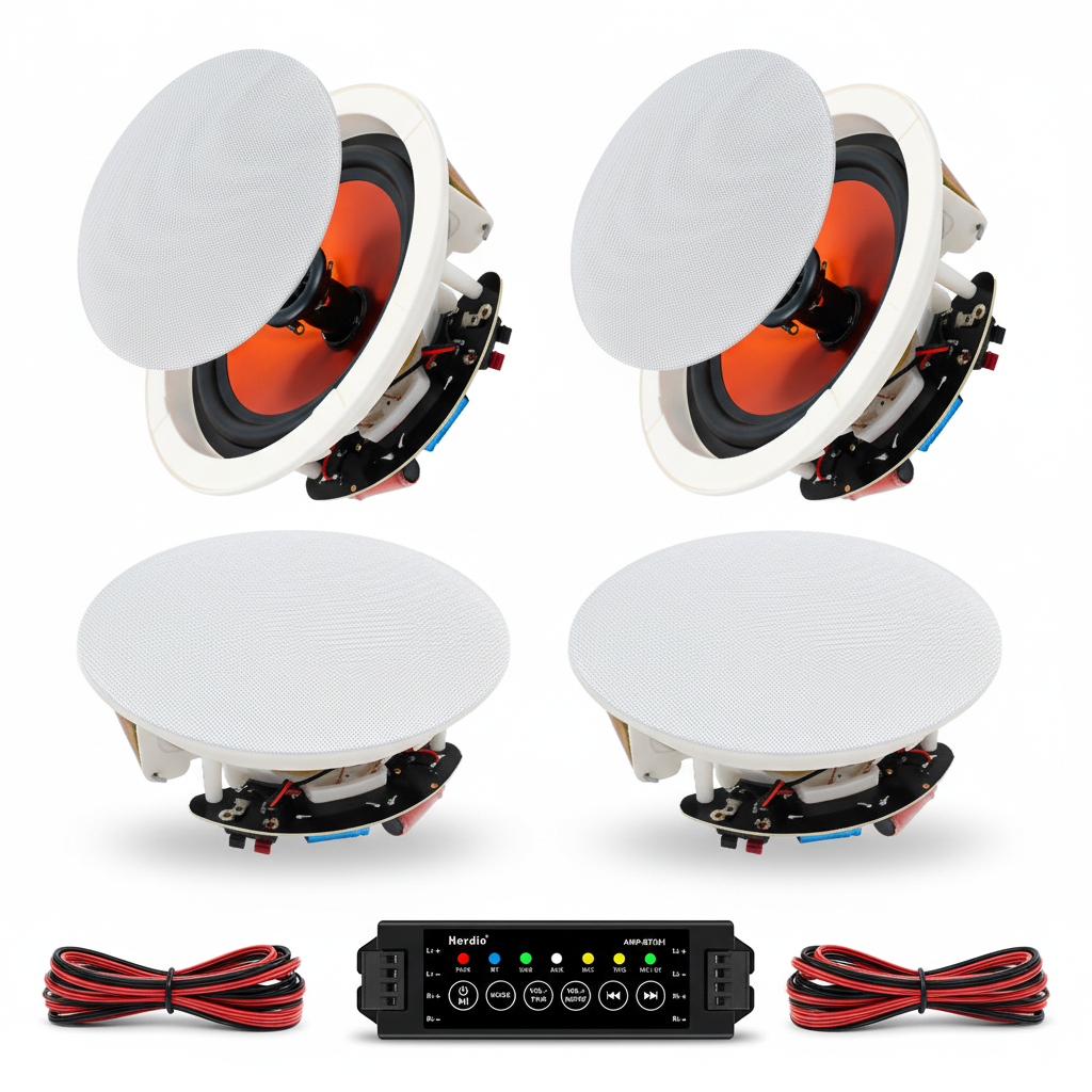 Herdio 6.5 inch Bluetooth ceiling speakers white background product image 600 watts premium home audio system