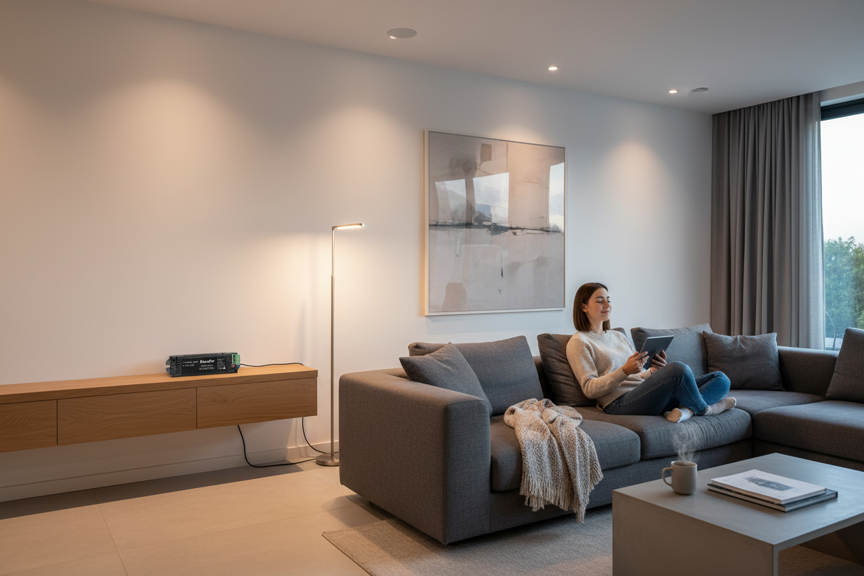 Herdio Amplifier in Living Room Home Audio Setup