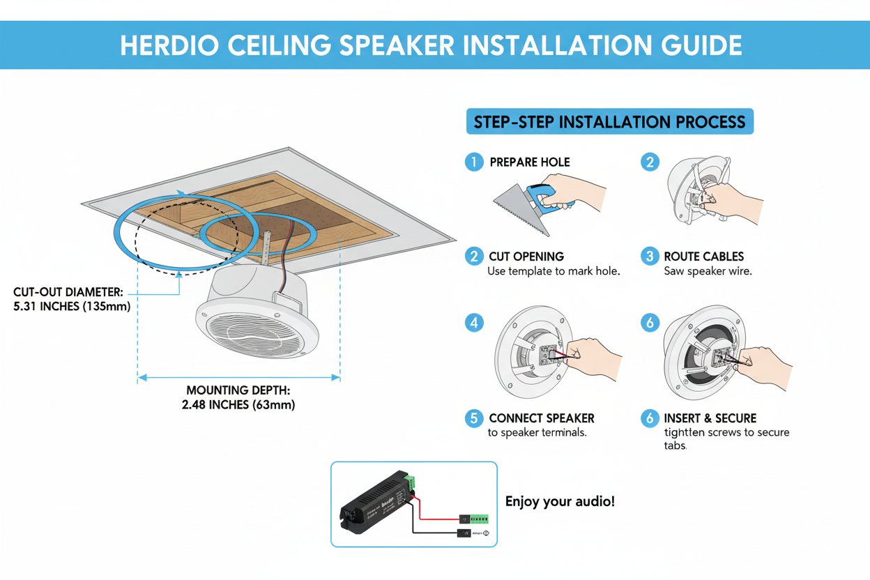 Flush-mount ceiling speaker installation diagram for boats and marine environments