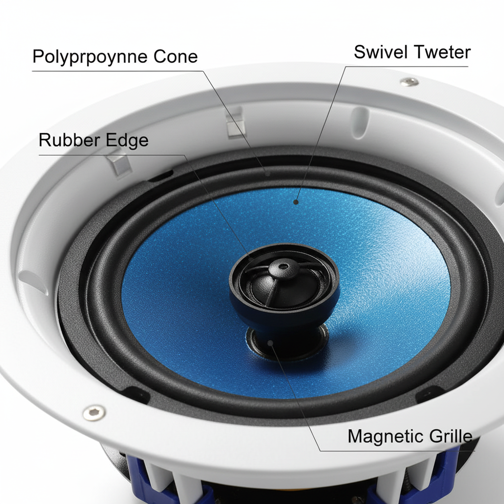 Herdio 6.5 inch speaker driver close-up - premium woofer and tweeter components for balanced audio performance