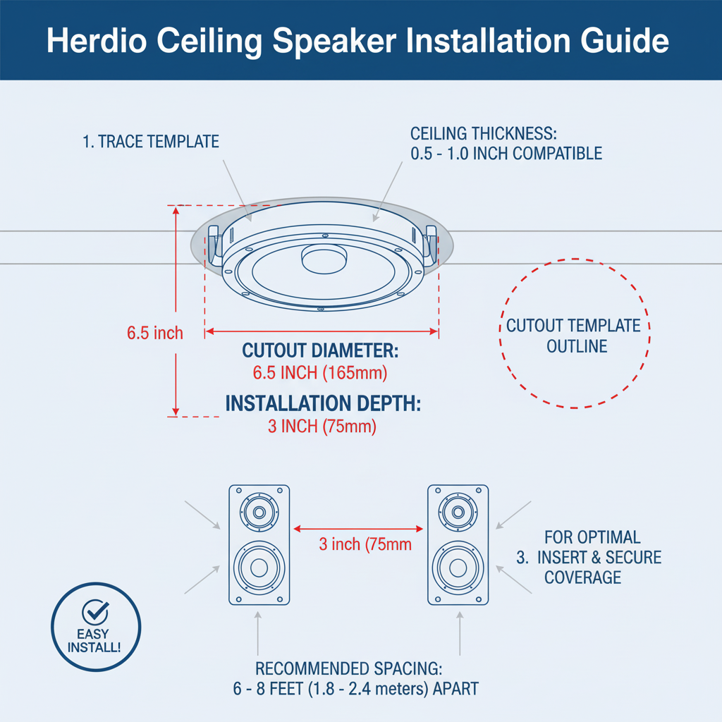 Four-angle view of Herdio 6.5 inch in-ceiling speaker - front, back, side perspectives