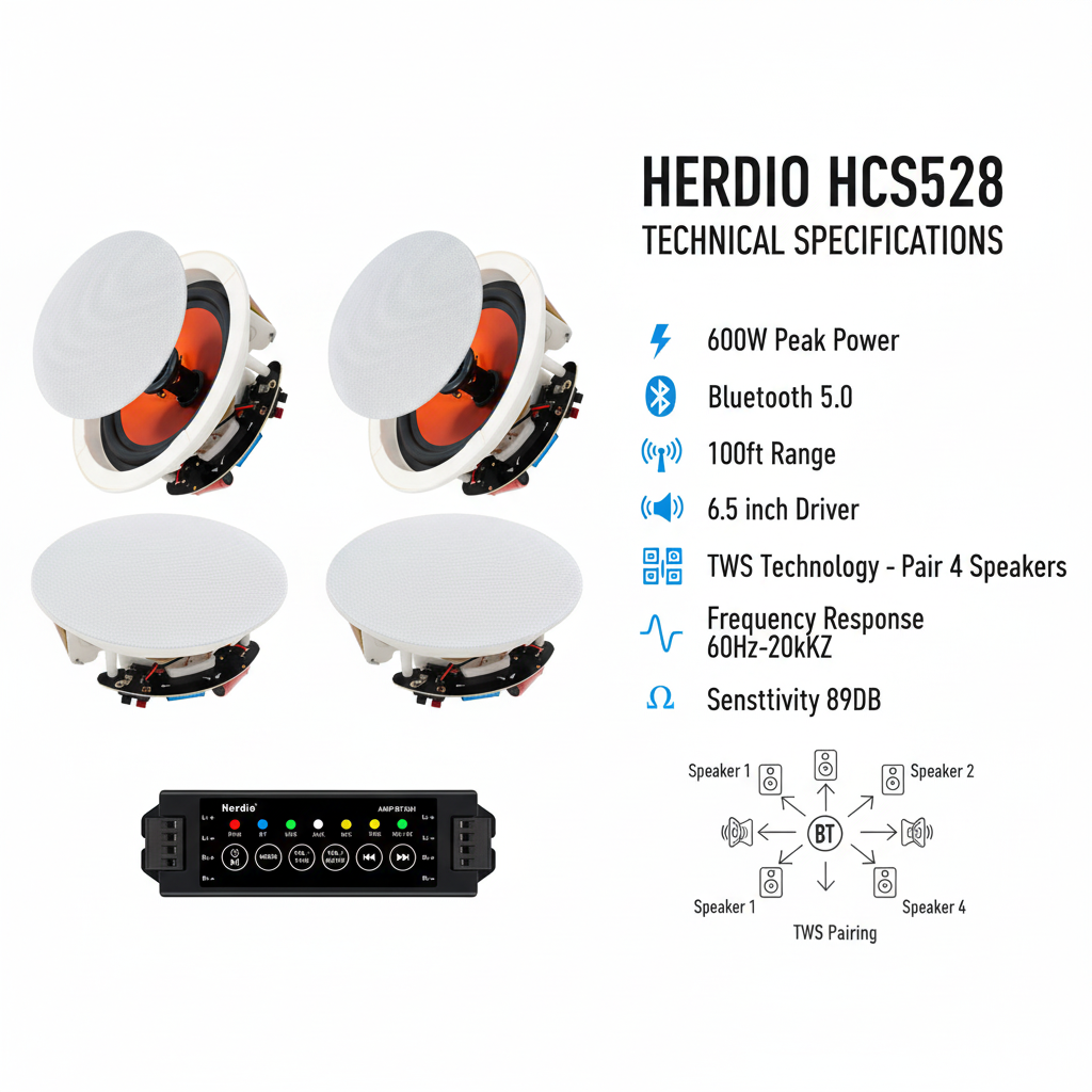 Herdio ceiling speakers technical specifications dimensions diagram 6.5 inch product details