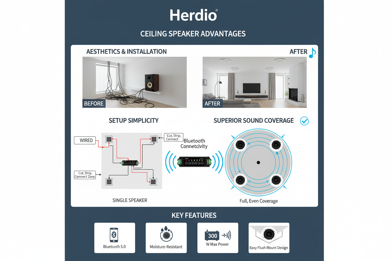 Herdio ceiling speaker advantages and competitive features comparison chart