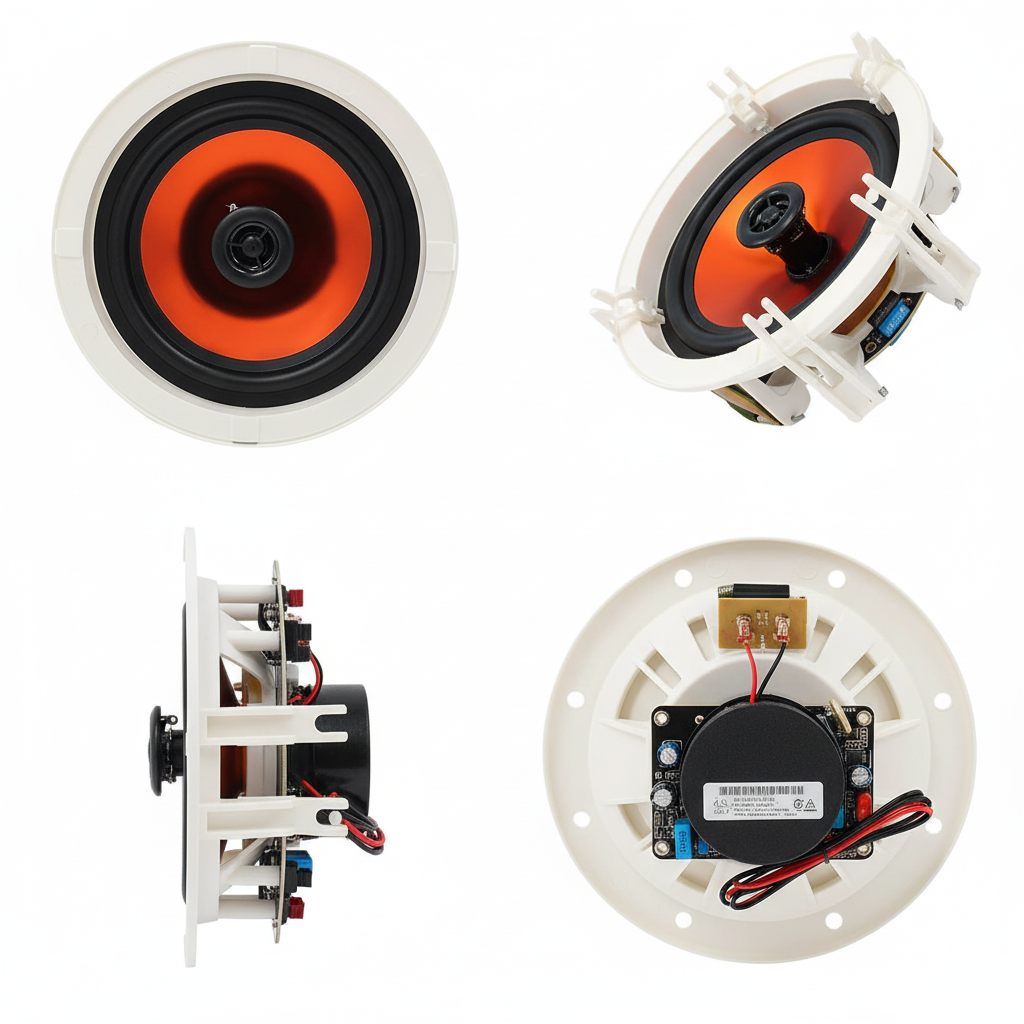 Herdio 6.5 inch in-ceiling speakers multiple angles product view premium build quality white finish