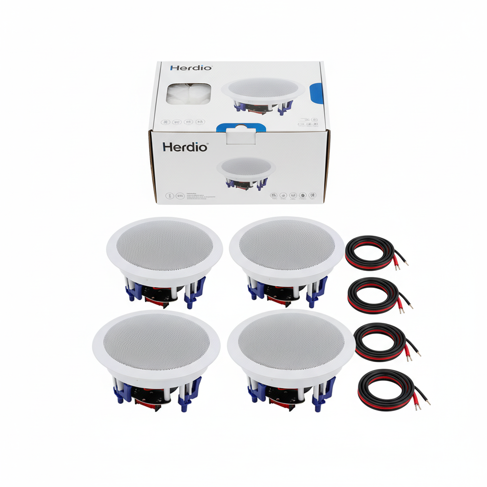 Complete package contents - 4 speakers, mounting hardware, installation accessories