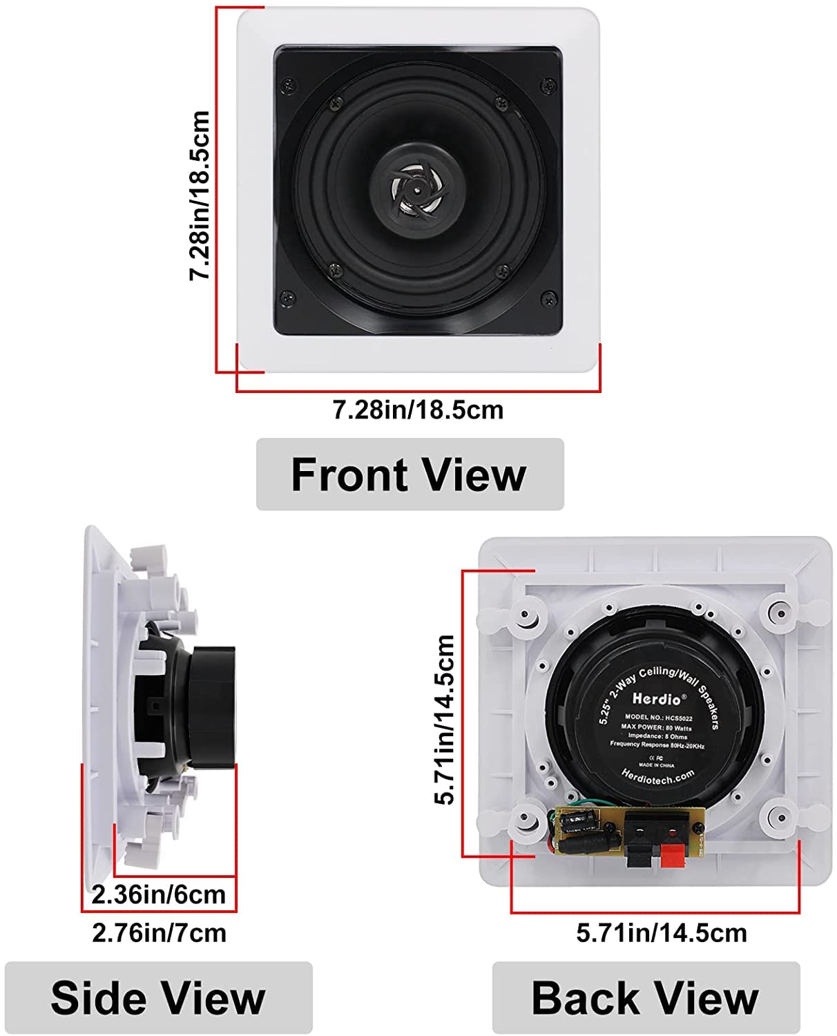 Herdio 5.25" In-Wall Bluetooth Speakers 320W Home Audio System for Superior Sound