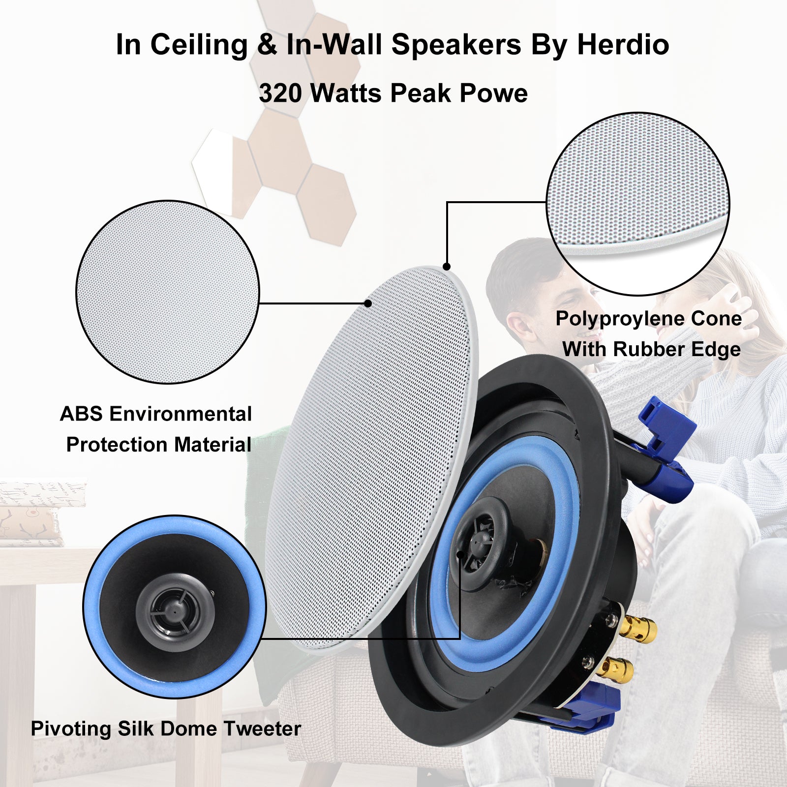 Herdio 4" Bluetooth Ceiling Speakers 160 Watts 2-Way for Home Audio