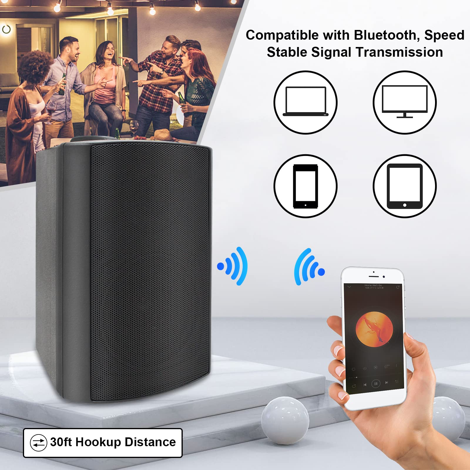 Herdio 4" Bluetooth Speakers 200W 2-Way Outdoor Weatherproof Audio