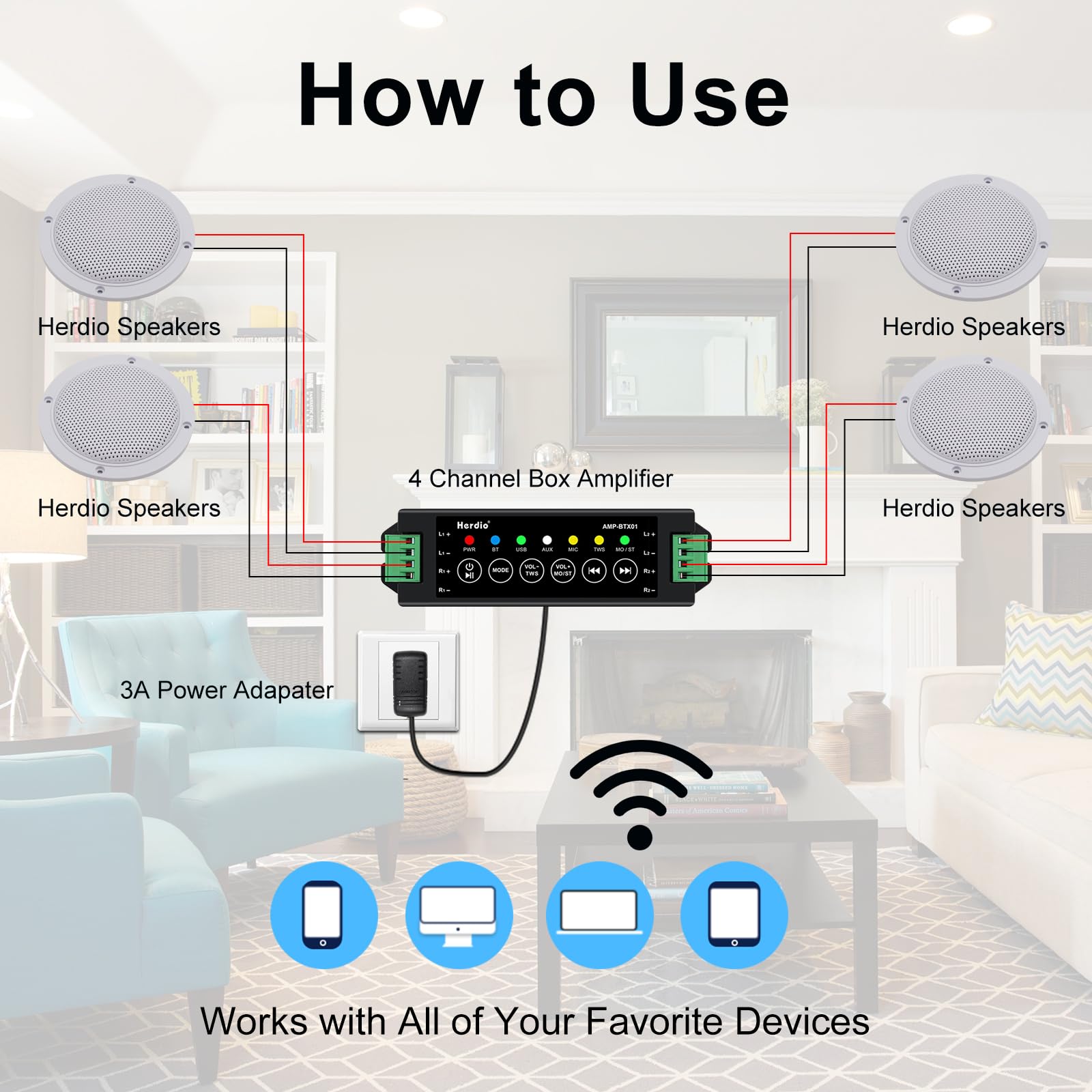 Herdio 4" Marine Bluetooth Speakers 320 Watts Waterproof Audio for Outdoor Use