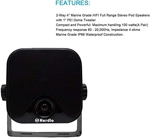 Herdio 4" Marine Speakers 120 Watts 2-Way Waterproof for Boats Use