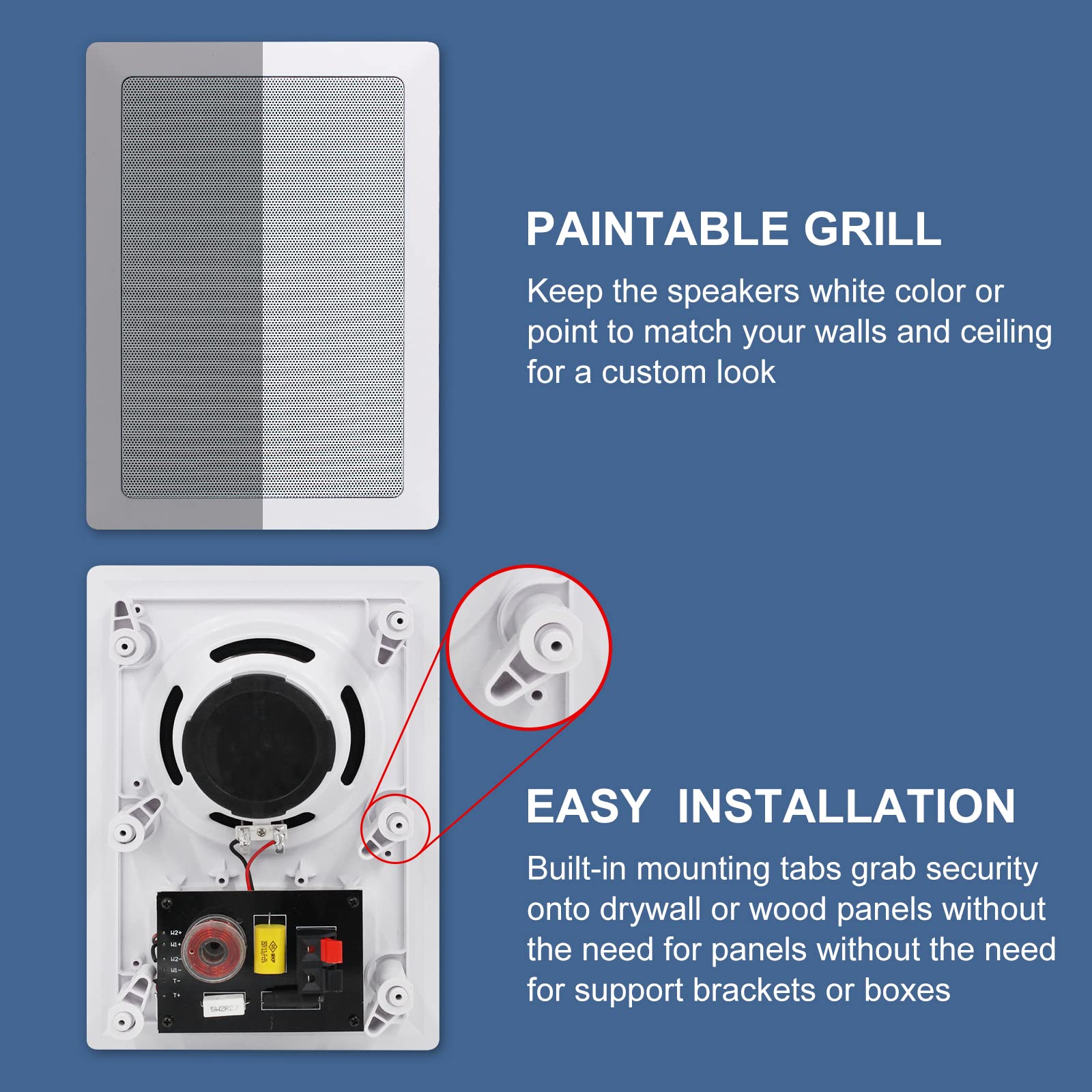 Herdio 5.25" Bluetooth In-Wall Speakers 200W | 2-Way Wireless Flush Mount Home Audio