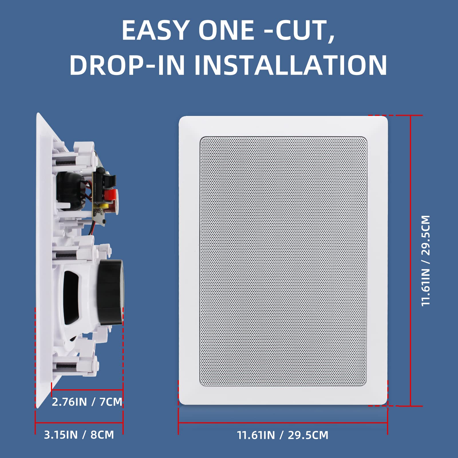 Herdio 5.25" Bluetooth In-Wall Speakers 200W | 2-Way Wireless Flush Mount Home Audio