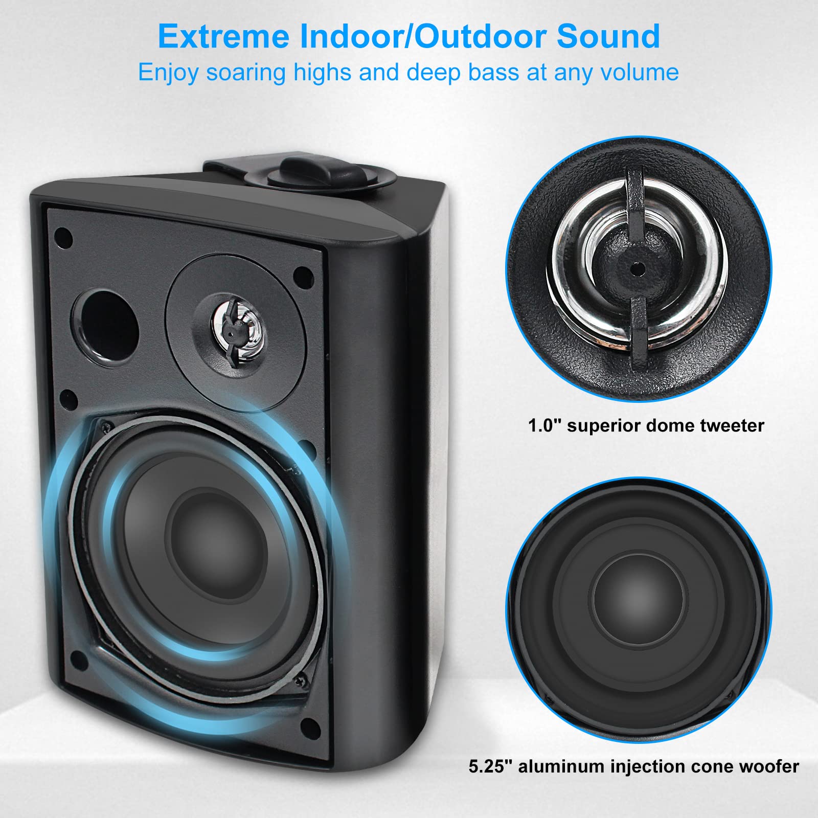 Herdio 5.25'' Bluetooth Outdoor Speaker 300 Watts 2-Way Wired Sound System