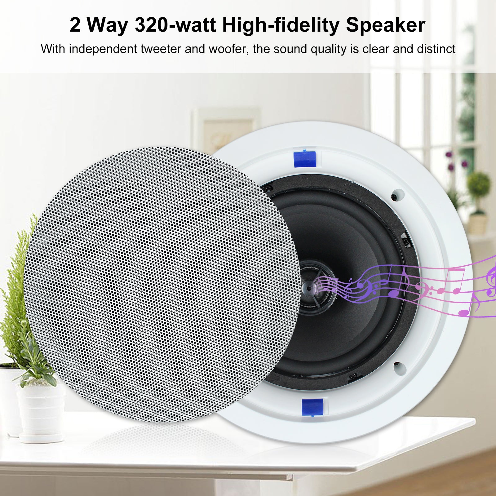 Herdio 6.5" Ceiling Bluetooth Speakers 320W 2-Way for Immersive Home Audio