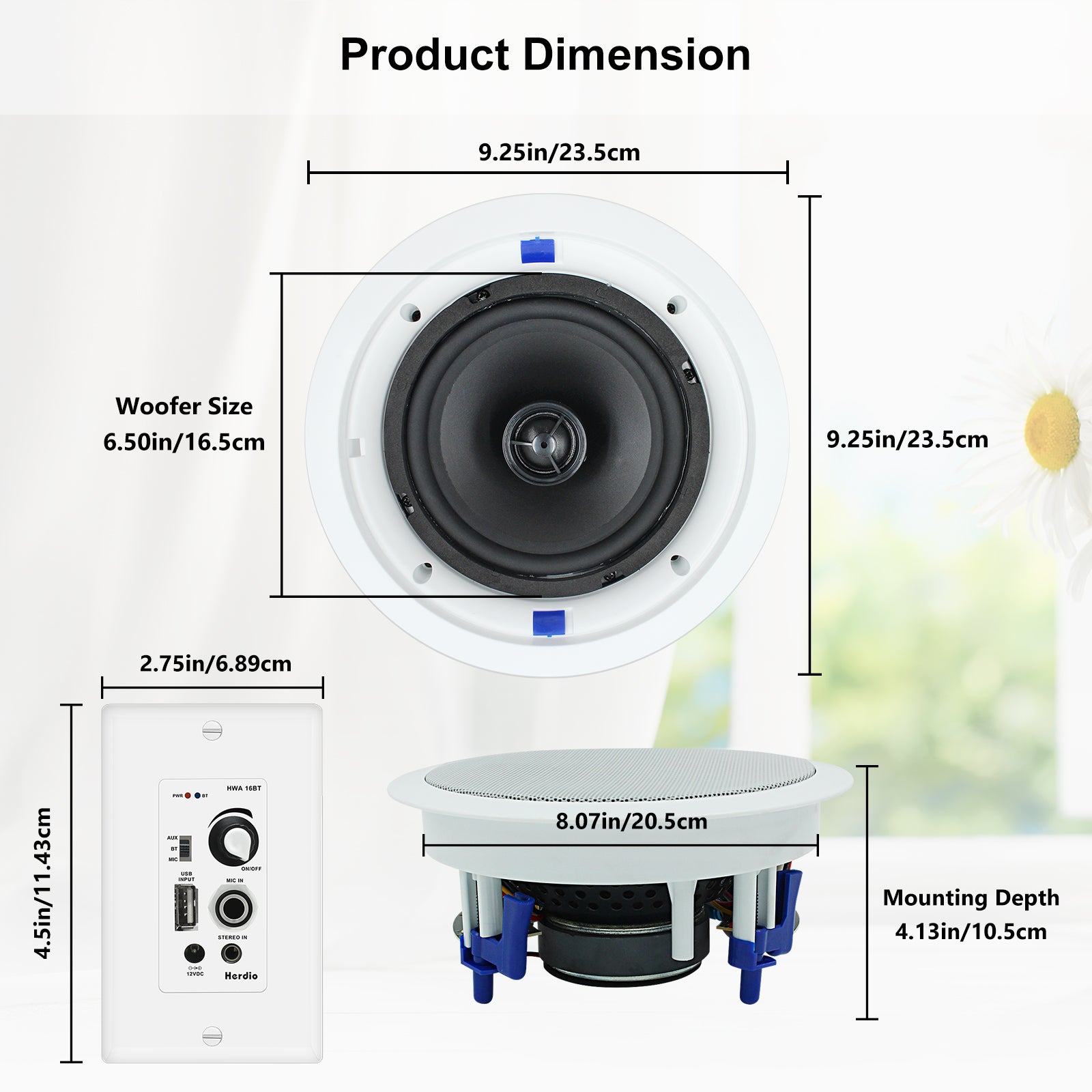 Herdio 6.5" Ceiling Bluetooth Speakers 320W 2-Way for Immersive Home Audio