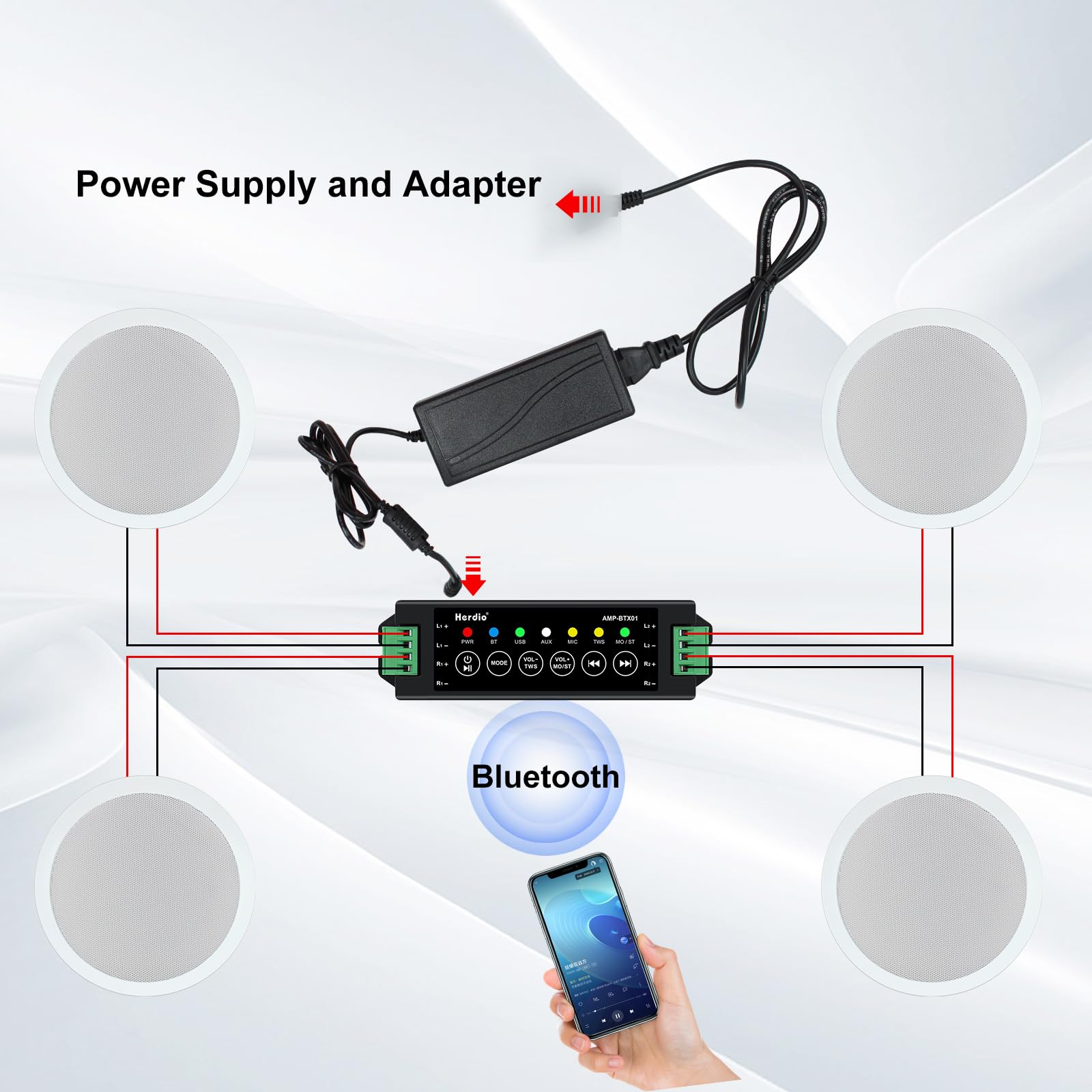 Herdio 6.5" In-Ceiling Bluetooth Speakers 640 Watts Wired Sound System