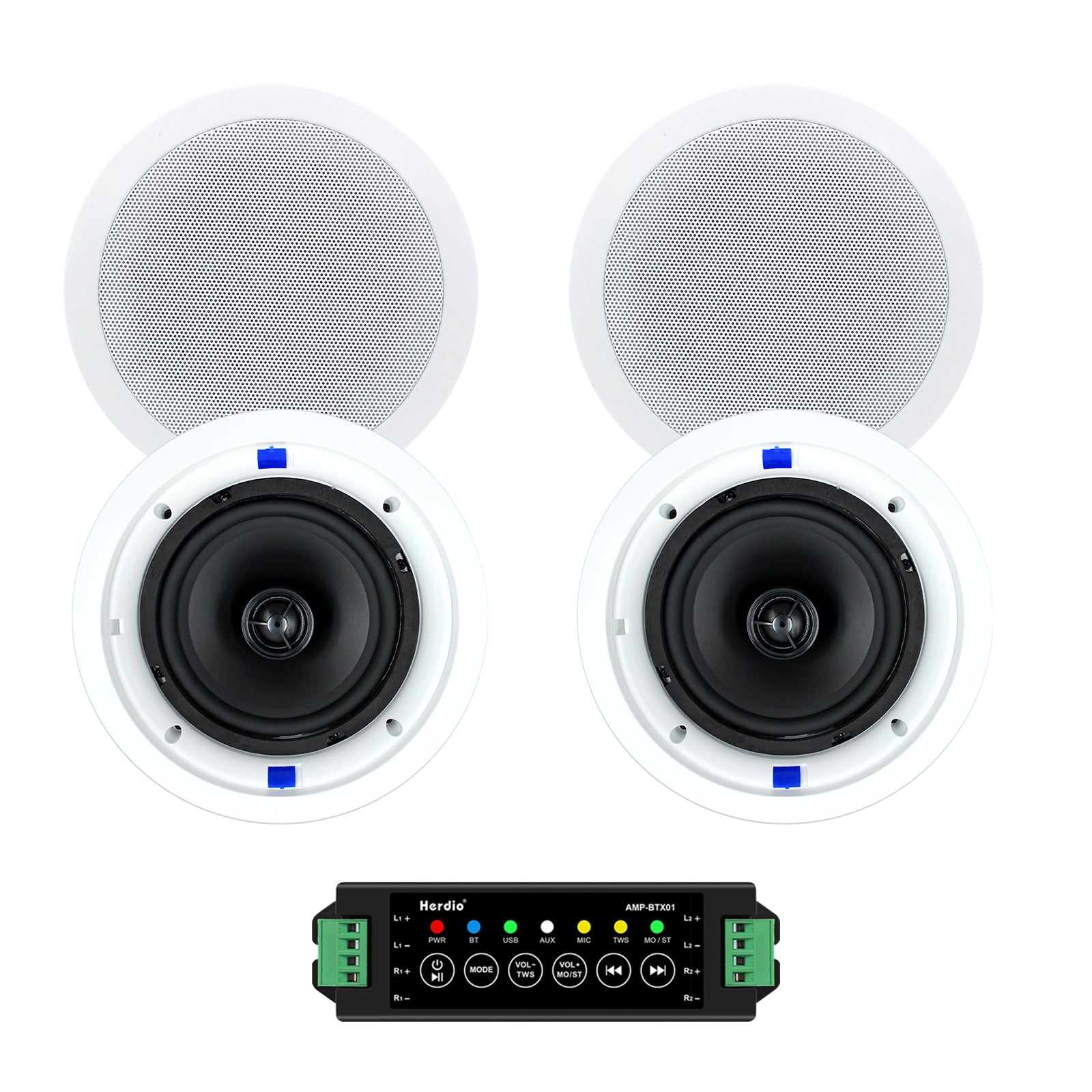 Herdio 6.5" In-Ceiling Bluetooth Speakers 640 Watts Wired Sound System