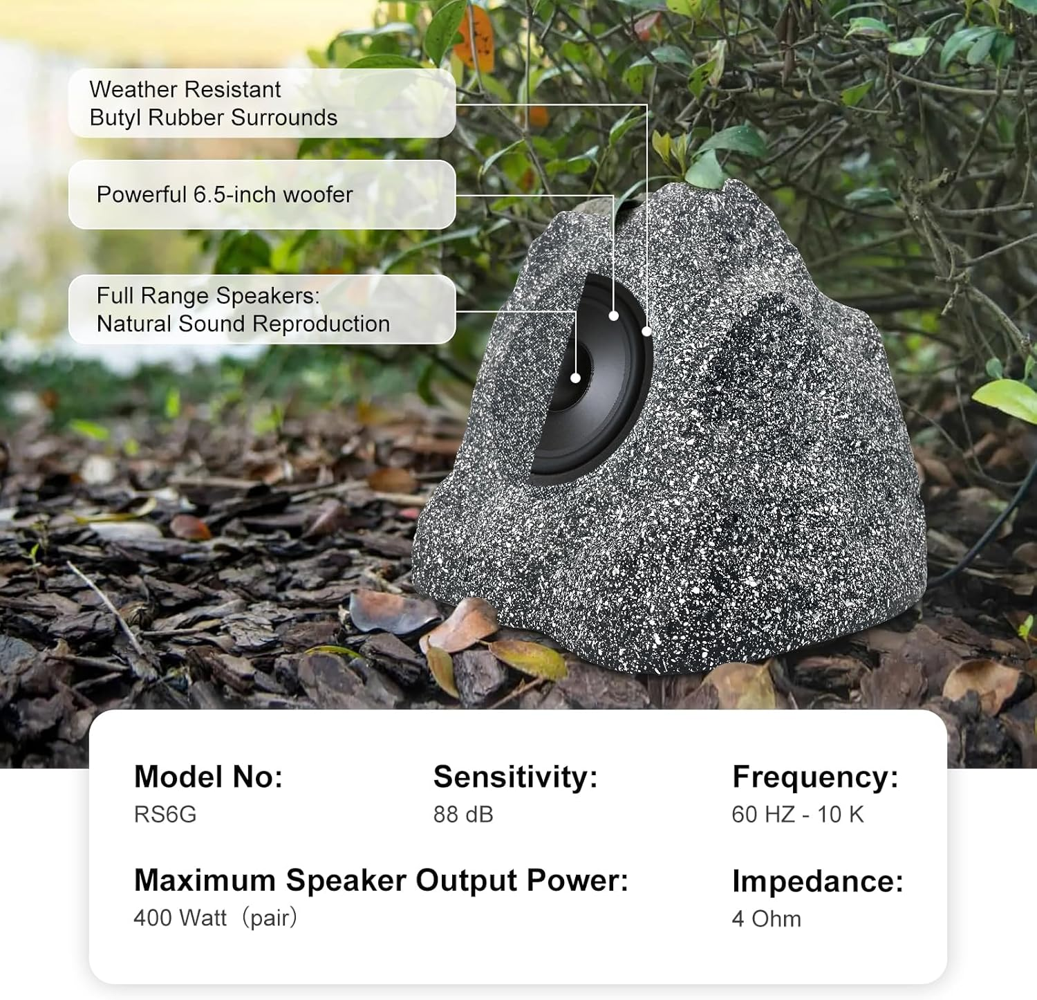 Herdio 6.5" Rock Speakers Waterproof Outdoor 400 Watts for Yard