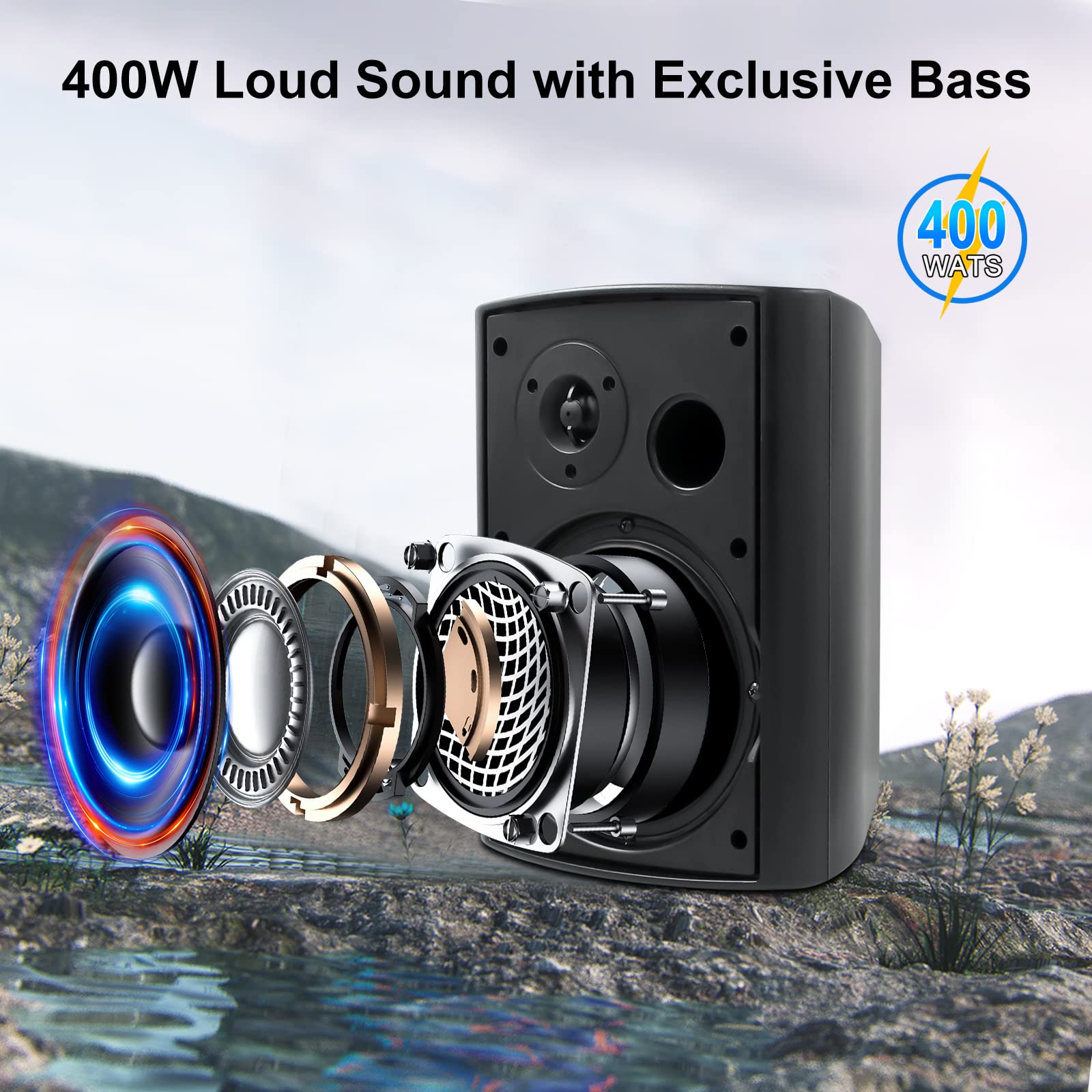 Herdio 6.5" Outdoor Speakers 400 Watts Wired Sound System Waterproof