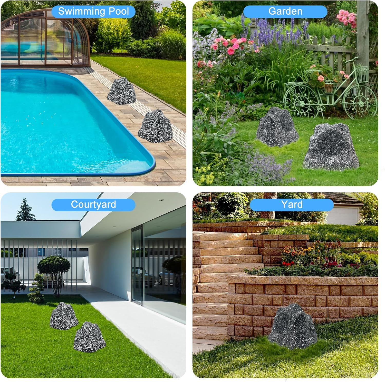 Herdio 6.5" Rock Speakers Waterproof Outdoor 400 Watts for Yard