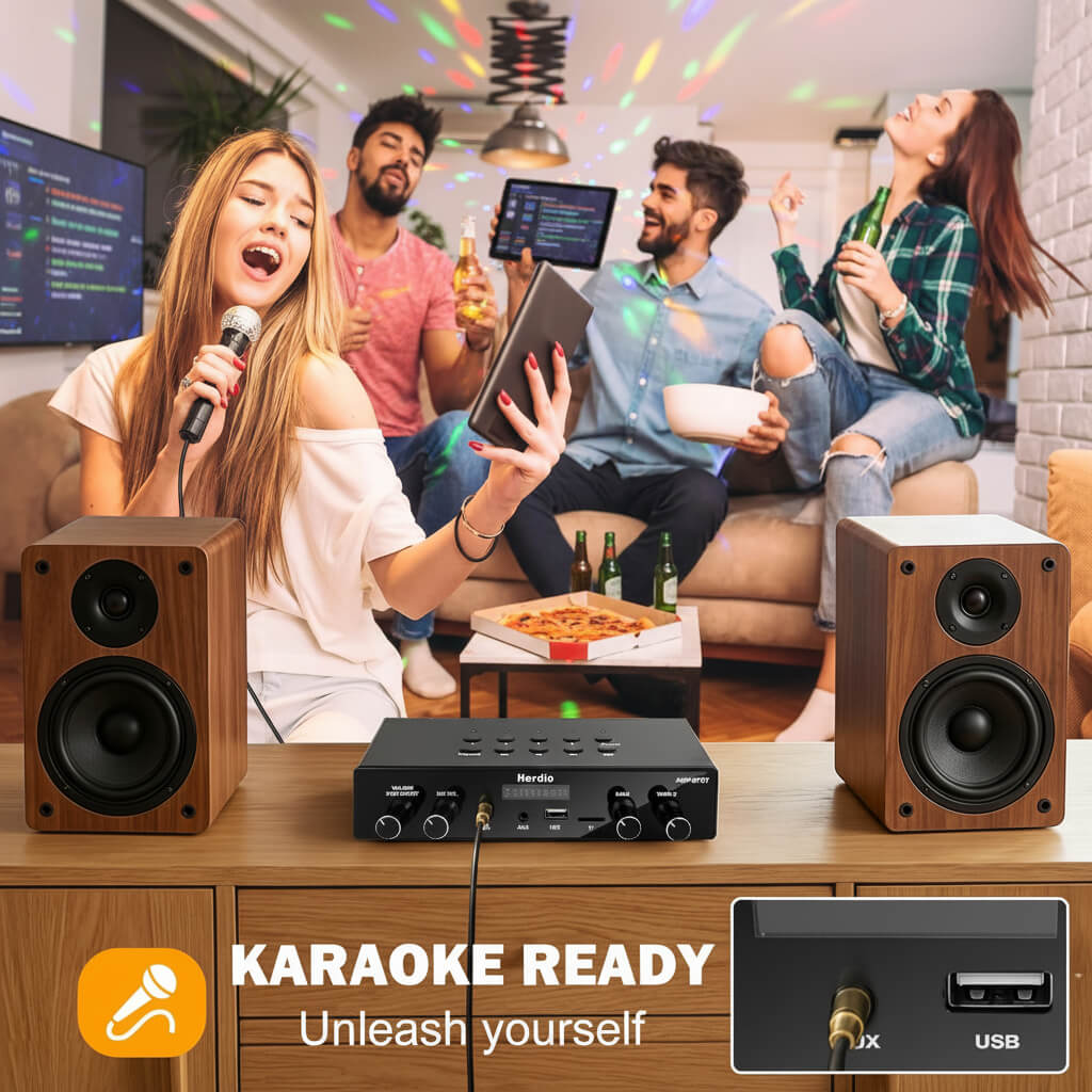 Herdio 8-Channel Bluetooth Amplifier 60W | Multi-Room Audio System with Karaoke Function