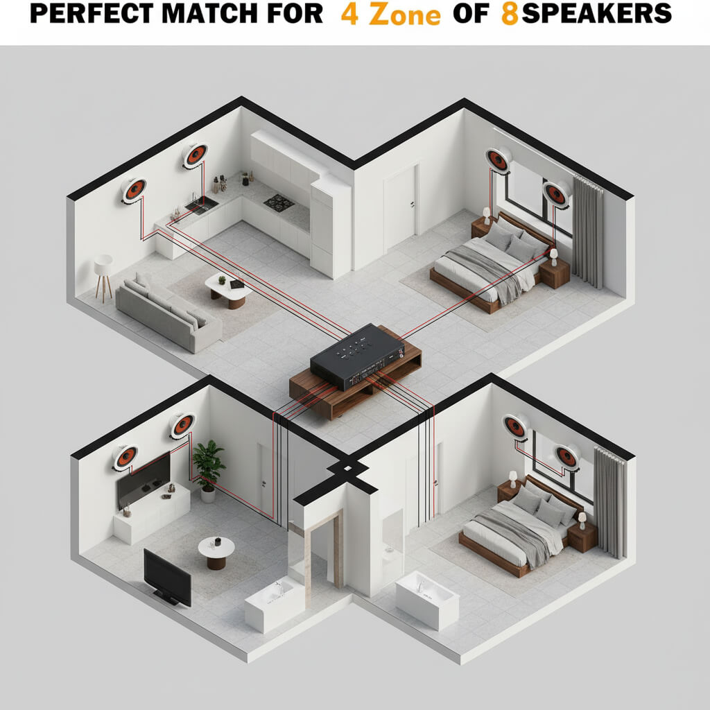 Herdio 8-Channel Bluetooth Amplifier 60W | Multi-Room Audio System with Karaoke Function