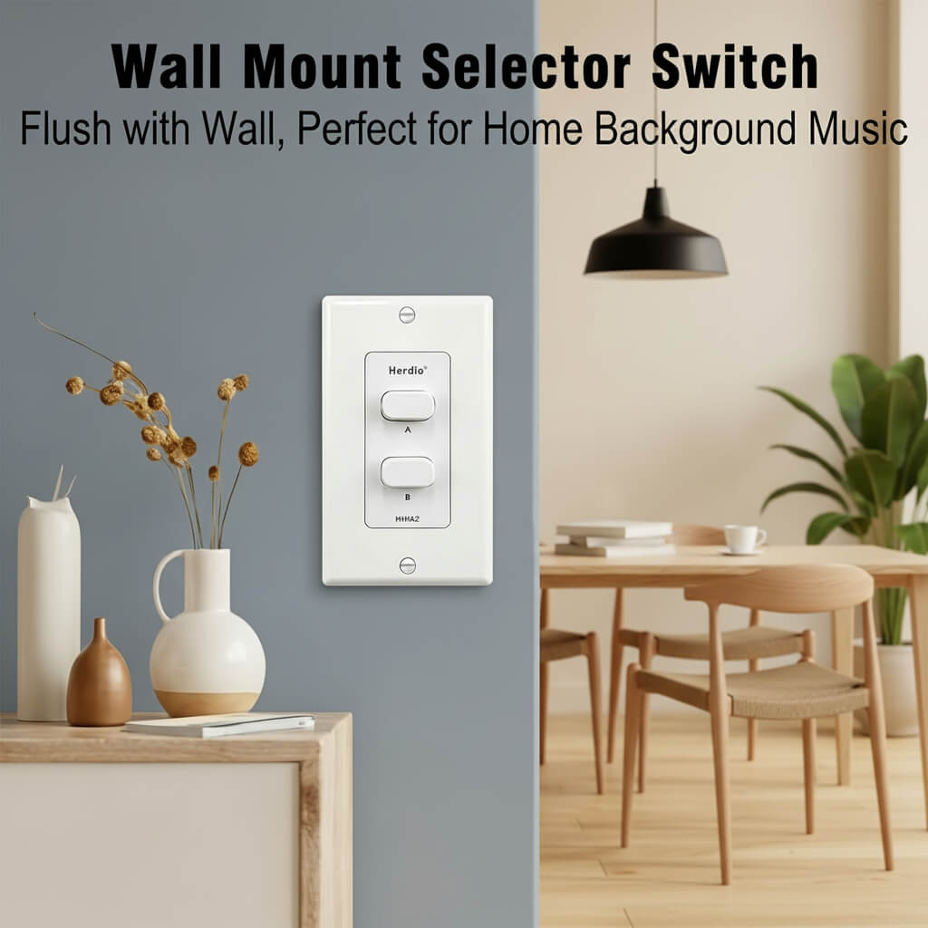 Herdio 2-Channel In-Wall Speaker Selector Switch 120W | Volume Controller for Home Audio