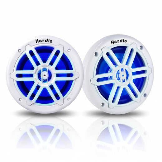 Herdio 6.5" Marine Speakers 350W | IP66 Waterproof with Blue LED Lights for Boat & ATV