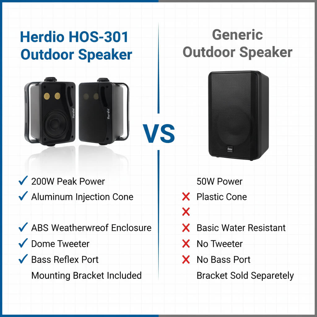 Herdio 3.5" Outdoor Speakers 200W | Waterproof Wall Mount Speaker Pair for Patio, Pool & Boat