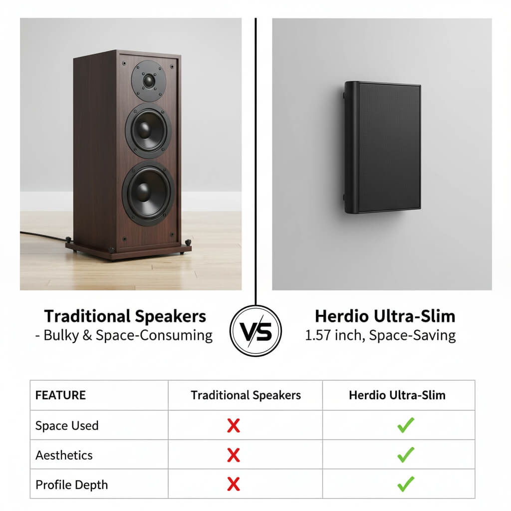 Herdio 5.25" Ultra-Slim Wall Mount Speakers 240W | Home Theater Speakers Pair