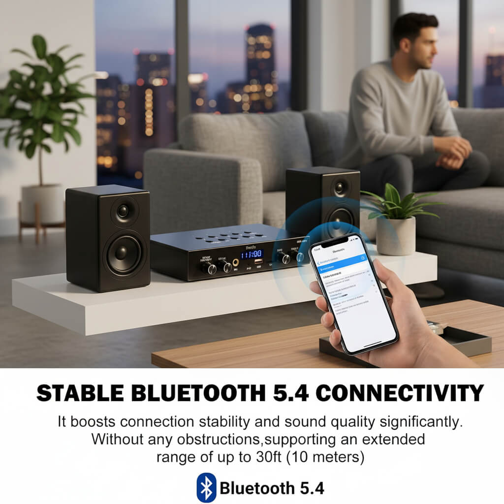 Herdio 8-Channel Bluetooth Amplifier 60W | Multi-Room Audio System with Karaoke Function