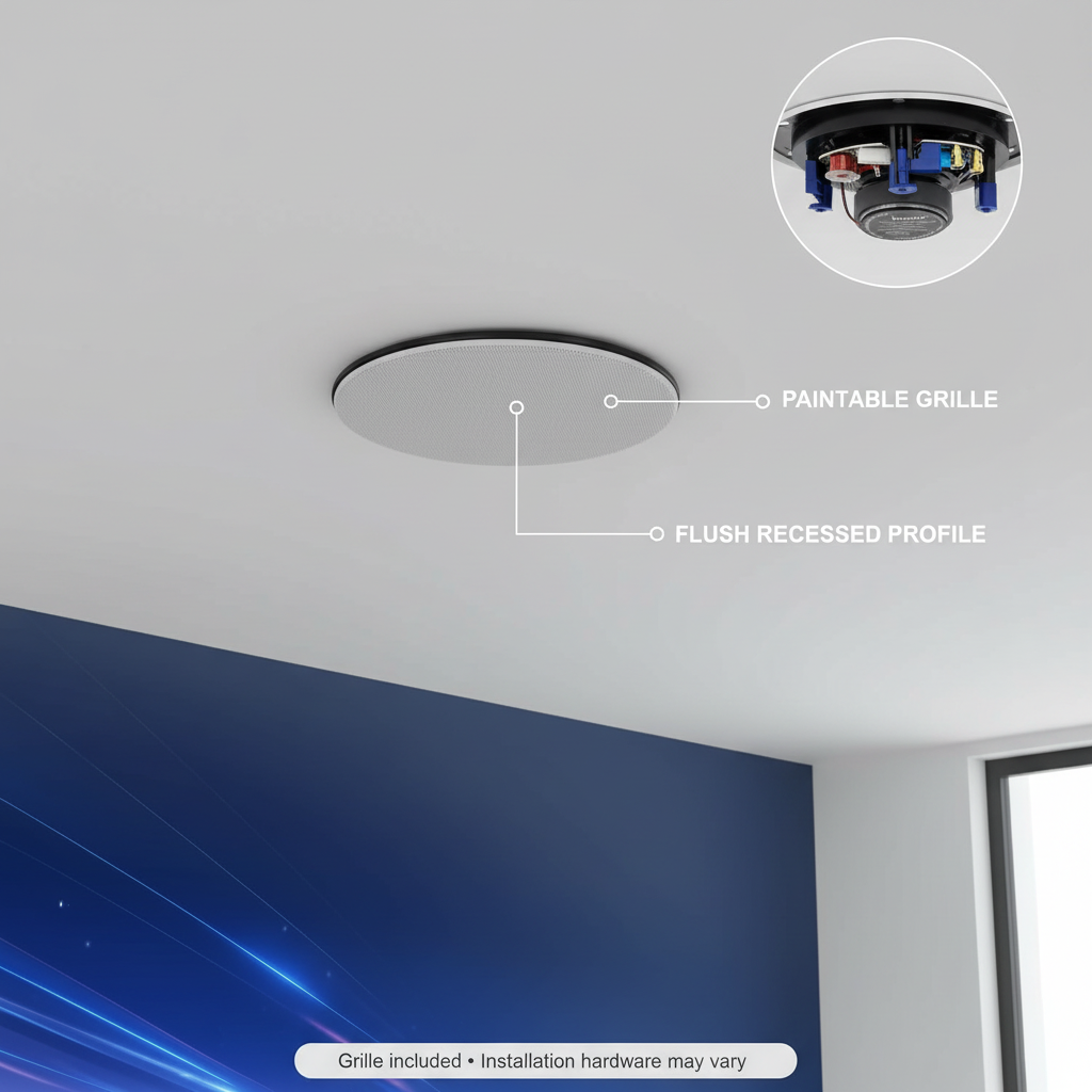 Herdio concealed in-ceiling speaker with paintable grille and flush recessed profile