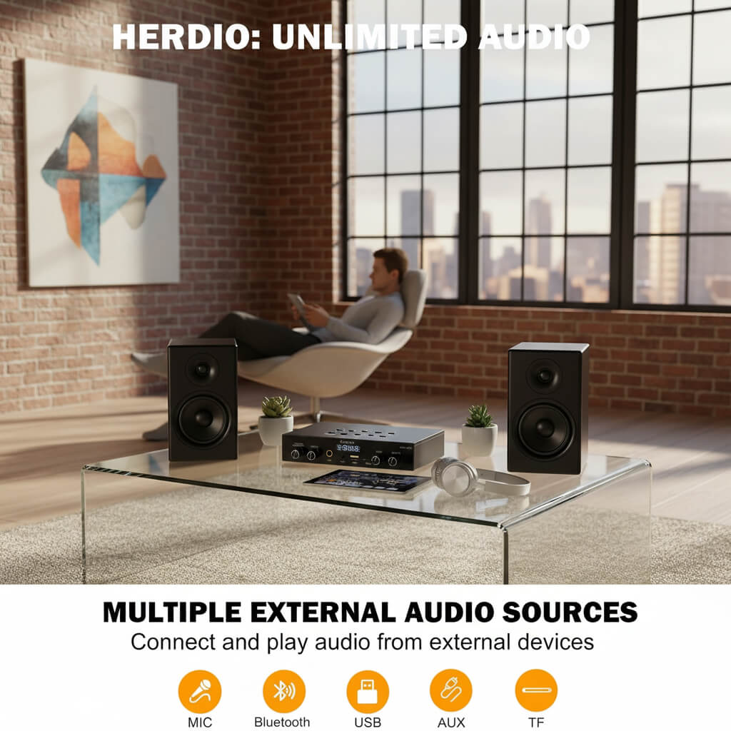 Herdio 8-Channel Bluetooth Amplifier 60W | Multi-Room Audio System with Karaoke Function