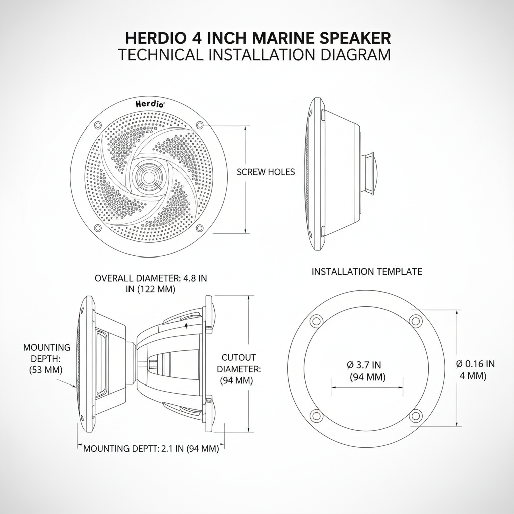 Herdio白色音响安装尺寸技术图