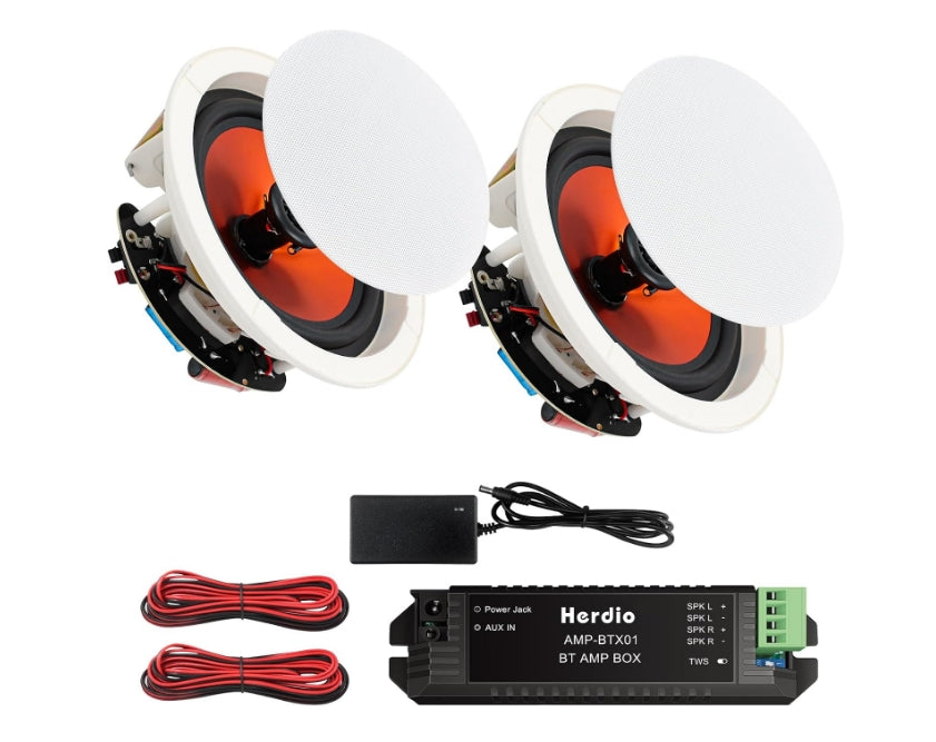 Herdio 8" Bluetooth Ceiling Speakers 400W | Flush Mount In-Wall/In-Ceiling Pair