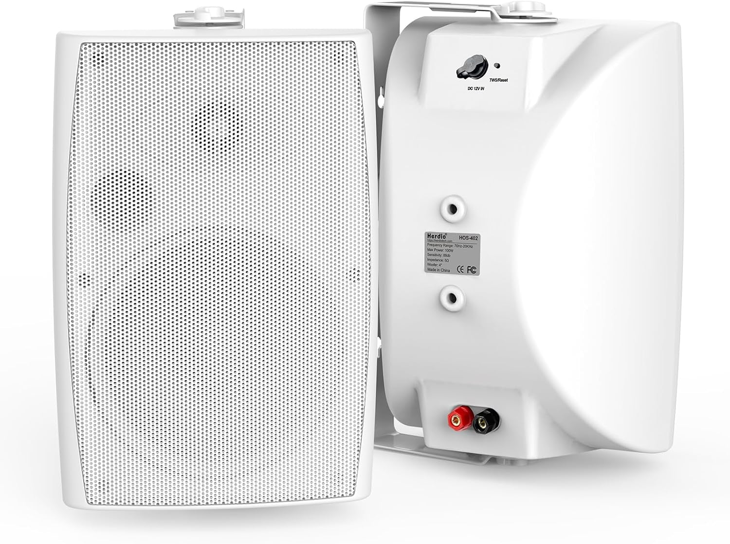Herdio 4"Indoor Outdoor Bluetooth Speakers IP66 Waterproof with Powerful Bass, 2-Way Wall Mount 200W - HOS402BT