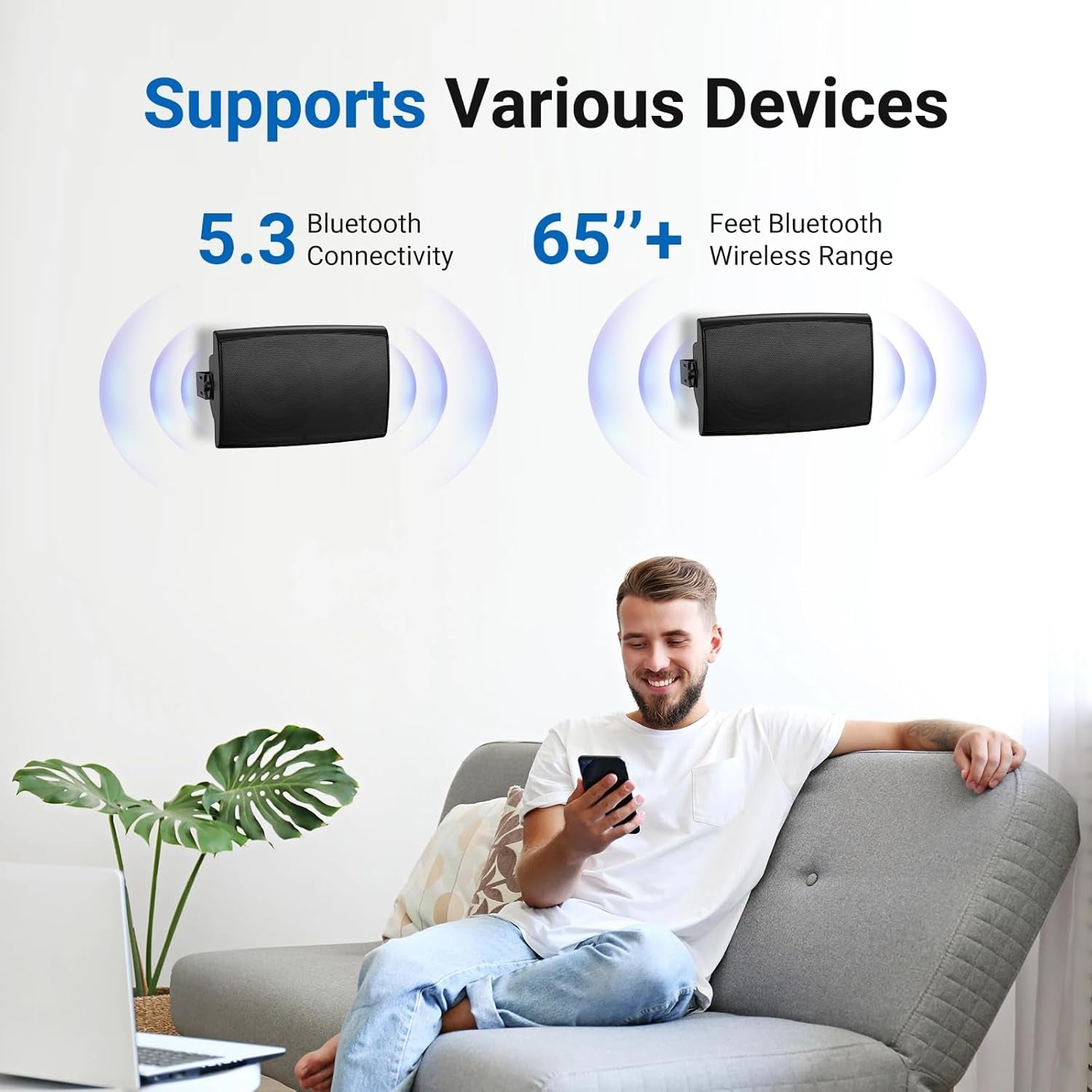 Herdio 4"Indoor Outdoor Bluetooth Speakers IP66 Waterproof with Powerful Bass, 2-Way Wall Mount 200W - HOS402BT