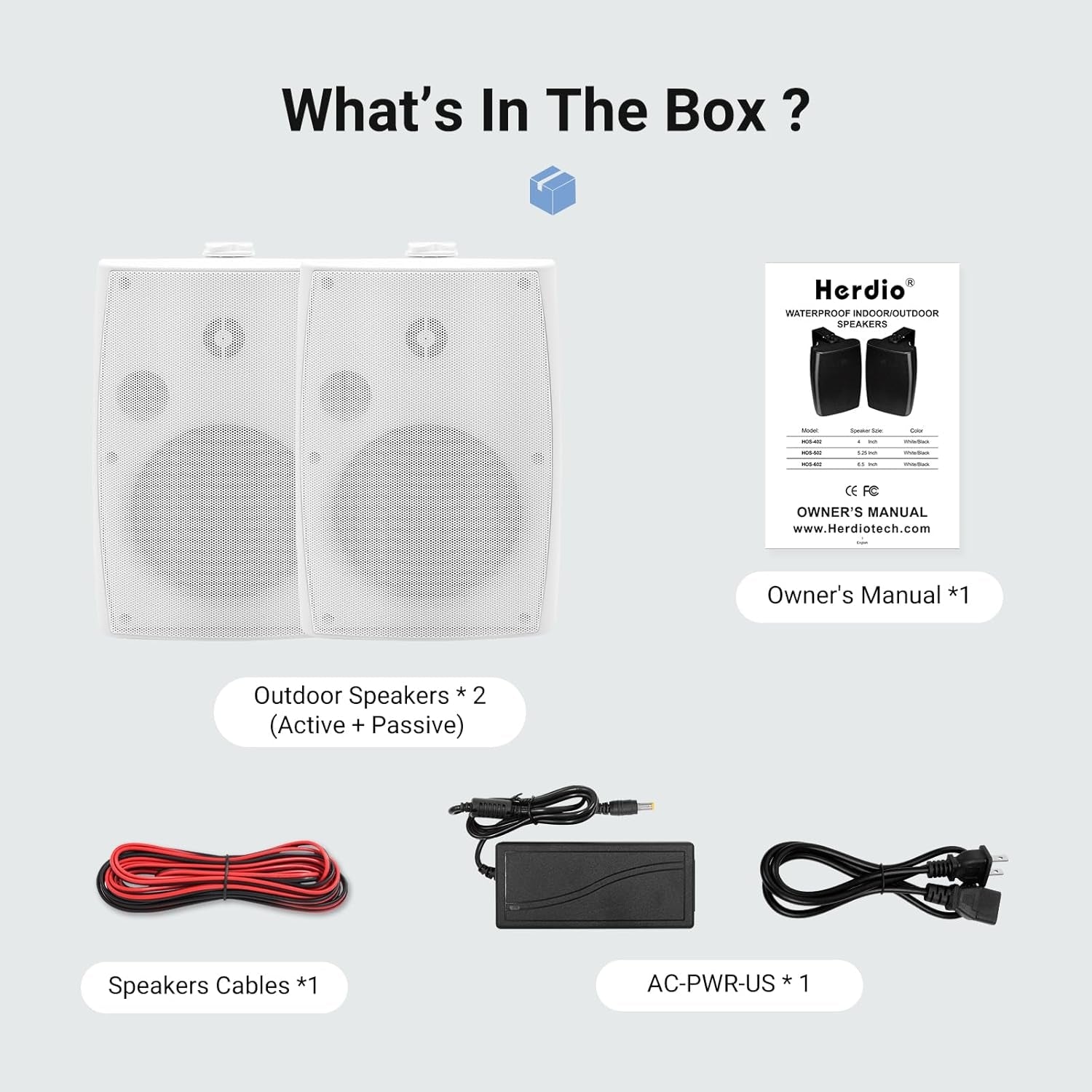 Herdio 5.25" Indoor Outdoor Bluetooth Speakers IP66 Waterproof with Powerful Bass, 2-Way Wall Mount 300W