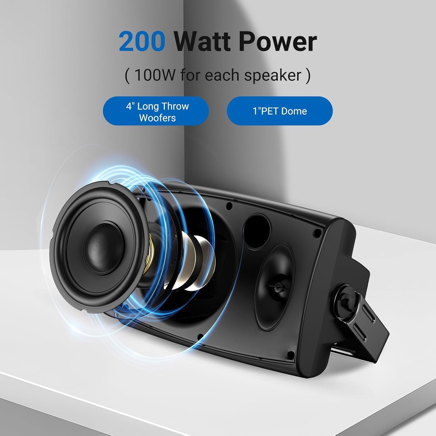 Herdio 4"Indoor Outdoor Bluetooth Speakers IP66 Waterproof with Powerful Bass, 2-Way Wall Mount 200W - HOS402BT
