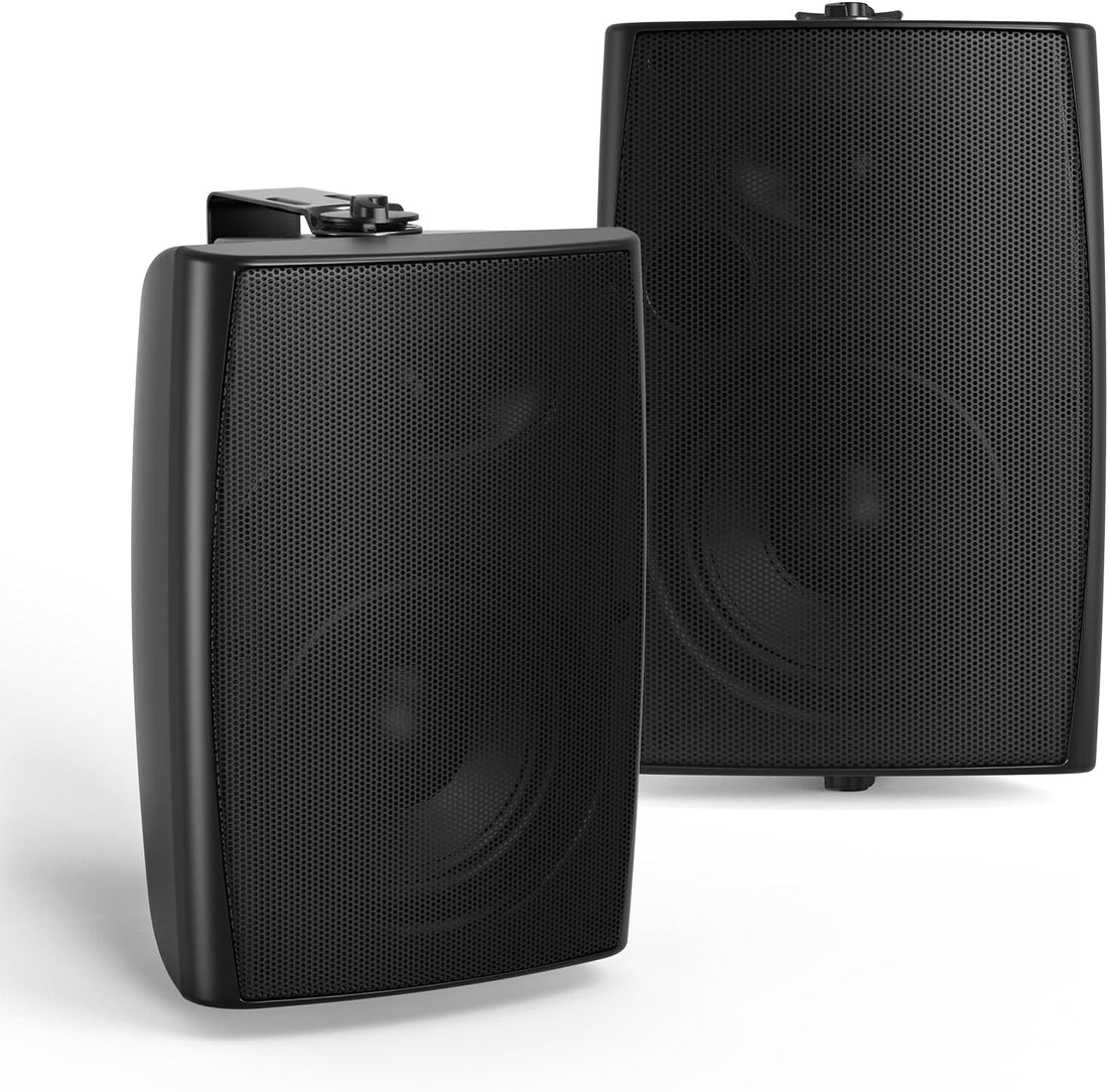 Herdio 5.25" Outdoor Speakers 300W | IP66 Waterproof Wired Wall Mount Patio & Garden Audio (Black, Pair)