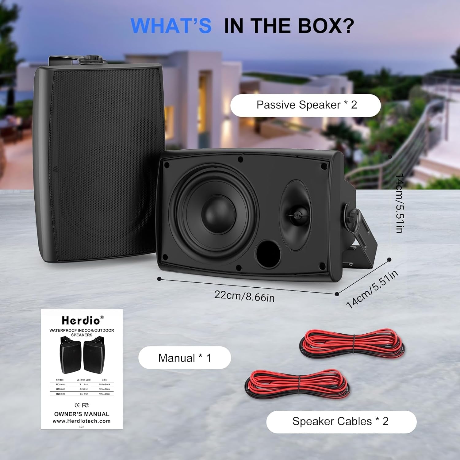 Herdio 4" Passive Outdoor Speakers 200W Waterproof Wired Wall Mount Speakers