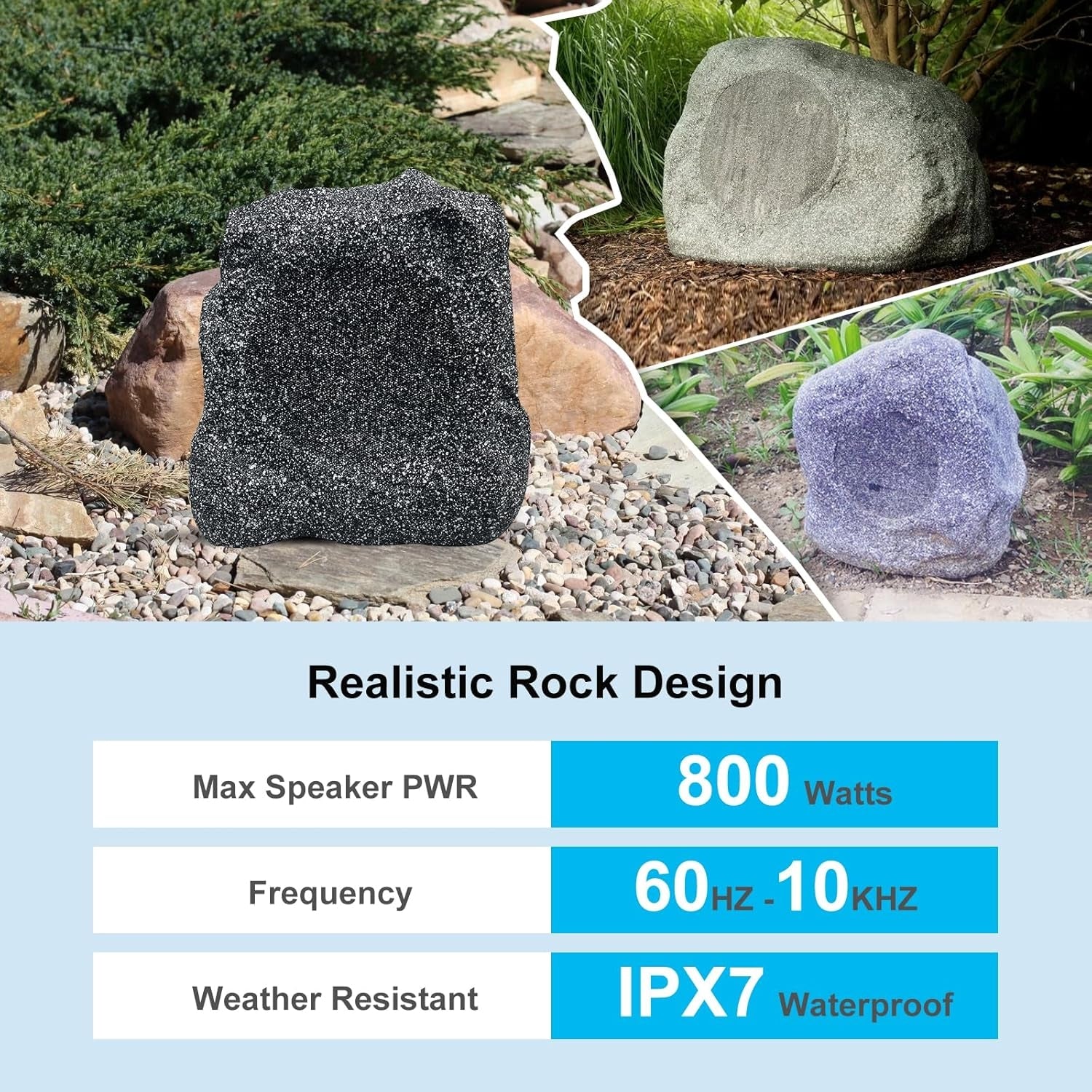 Herdio 6.5" Outdoor Rock Bluetooth Speakers IPX7 Waterproof Wired Max Power 800 Watt All Weather for Deck Pool Backyard Patio Garden (2 Pair)