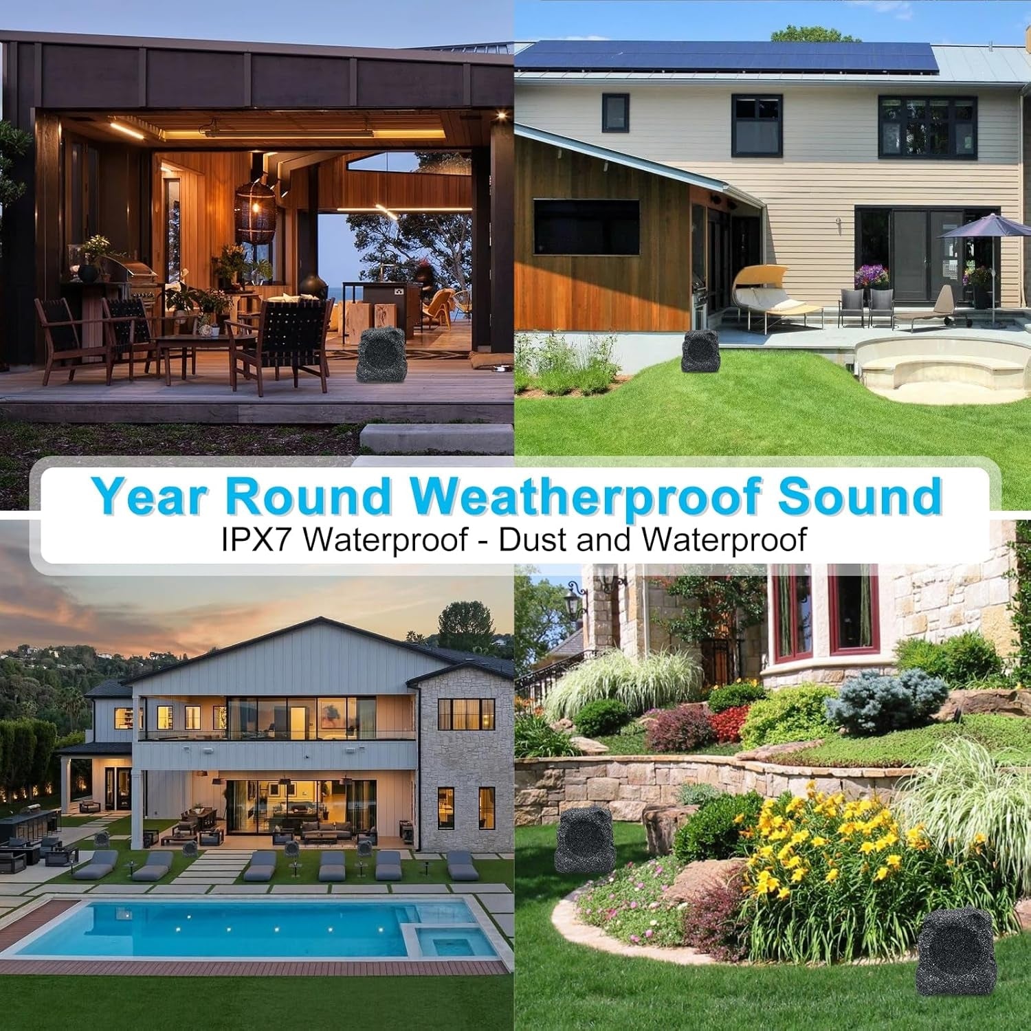 Herdio 6.5" Outdoor Rock Bluetooth Speakers IPX7 Waterproof Wired Max Power 800 Watt All Weather for Deck Pool Backyard Patio Garden (2 Pair)