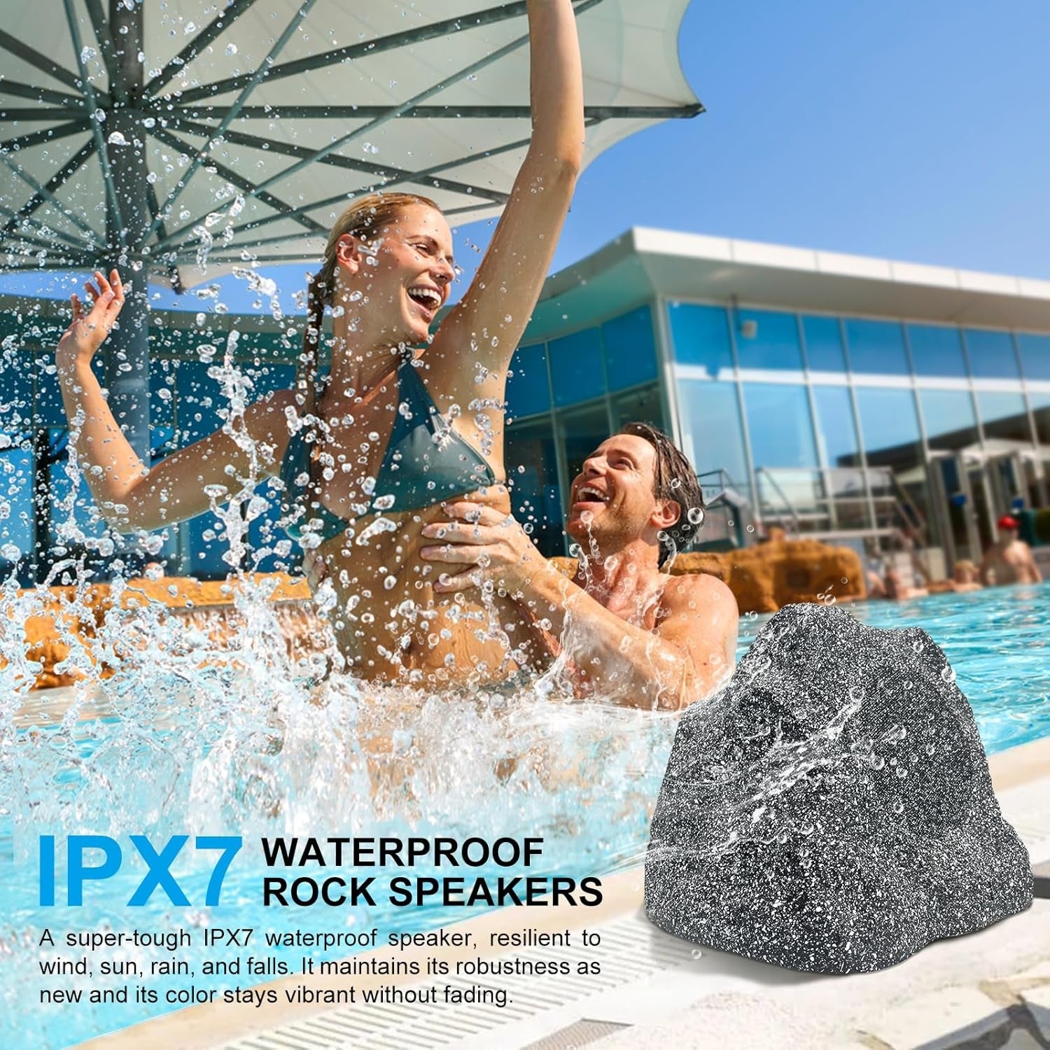 Herdio 4" Outdoor Rock Bluetooth Speakers IPX7 Waterproof 200 Watt Resin Material All Weather for Deck Pool Backyard Patio Garden BBQ (1 Pair)