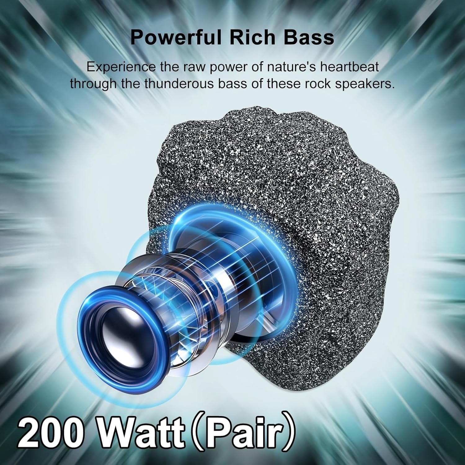 Herdio 4" Outdoor Rock Bluetooth Speakers IPX7 Waterproof 200 Watt Resin Material All Weather for Deck Pool Backyard Patio Garden BBQ (1 Pair)