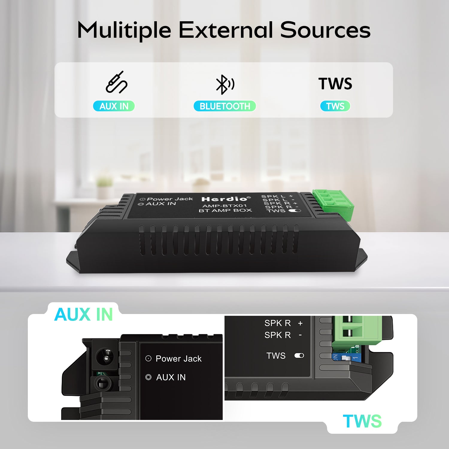 Herdio 2-Channel Bluetooth Amplifier For Home Speakers