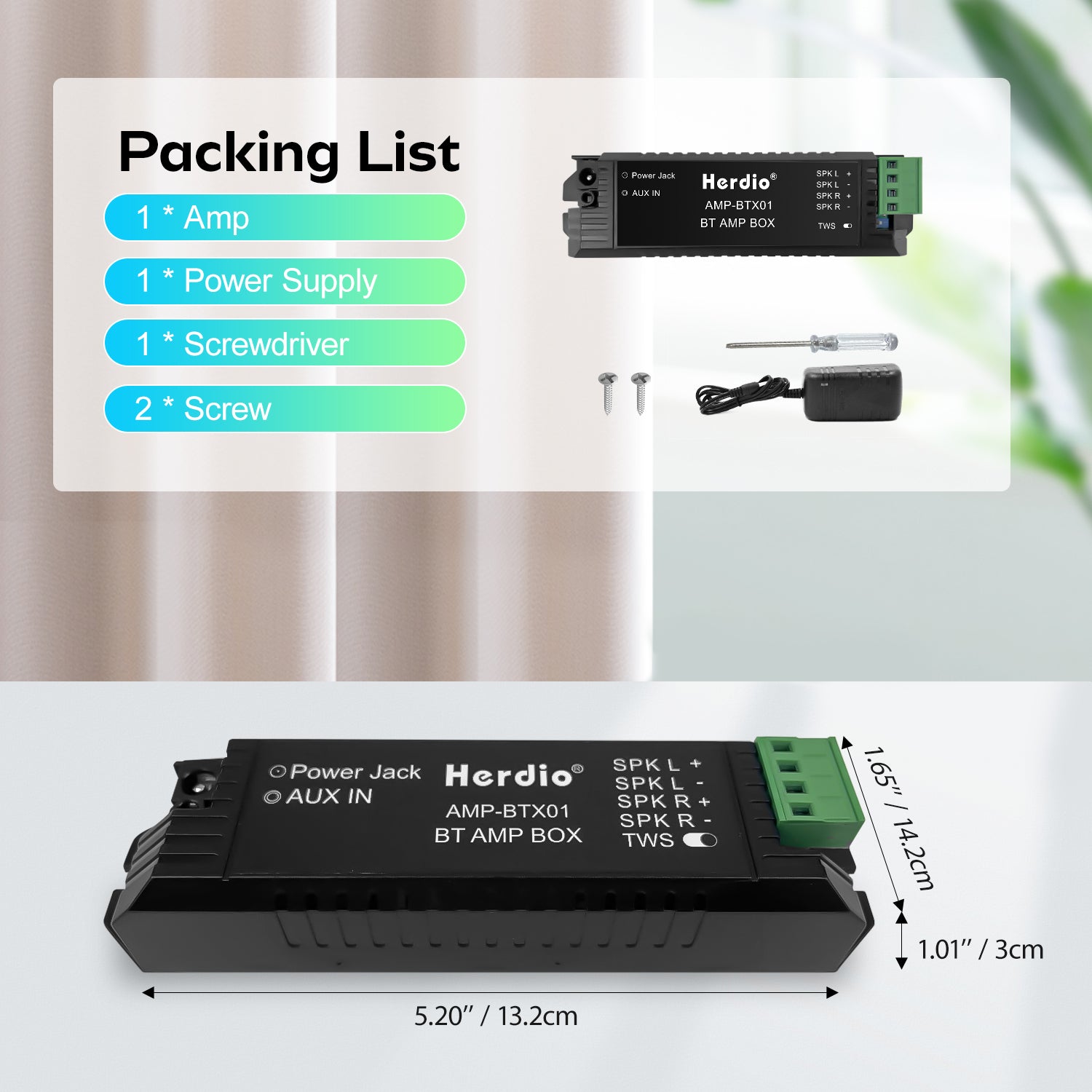 Herdio 2-Channel Bluetooth Amplifier For Home Speakers
