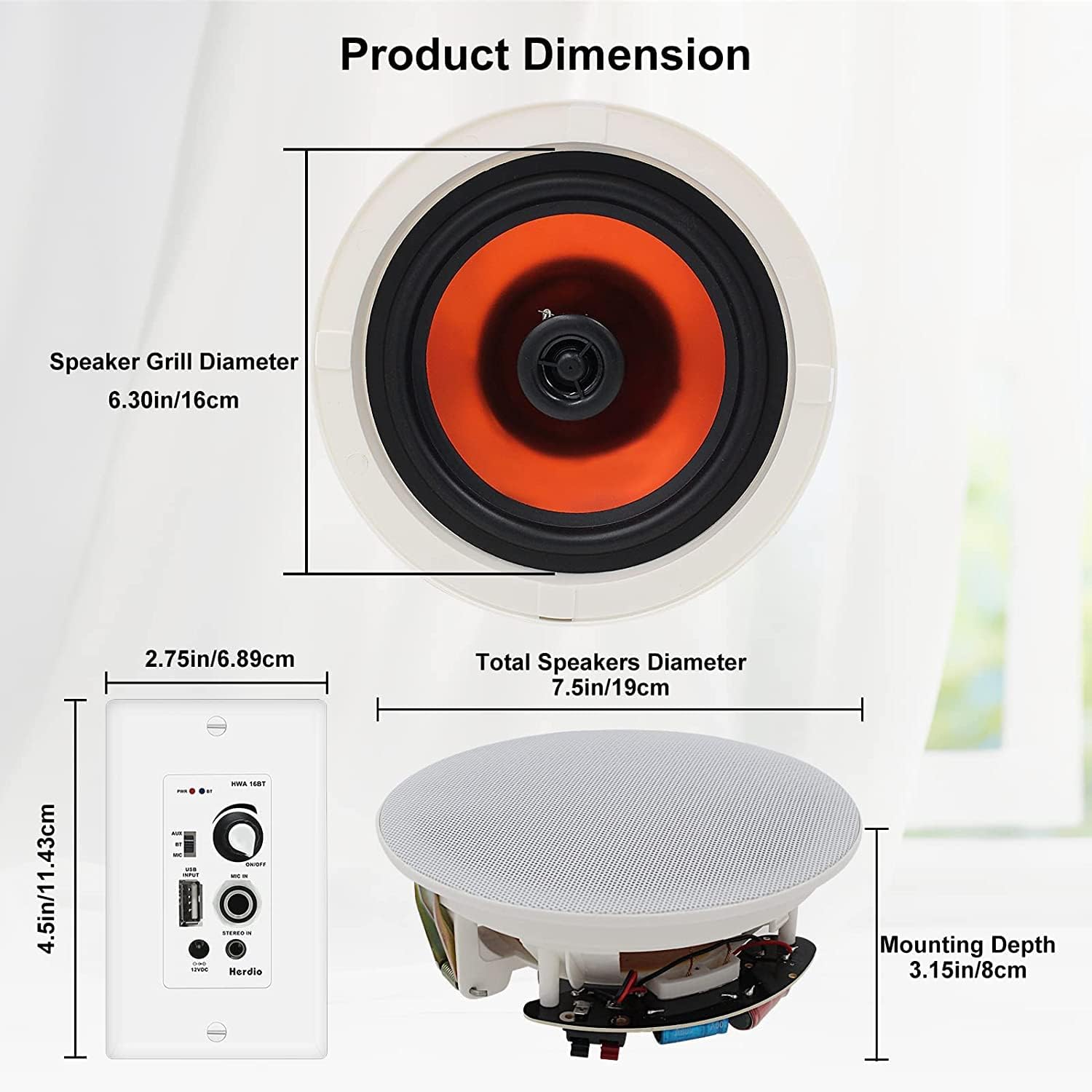 Herdio 6.5" Bluetooth In-Ceiling Speakers 600W 2-Way - HCS628