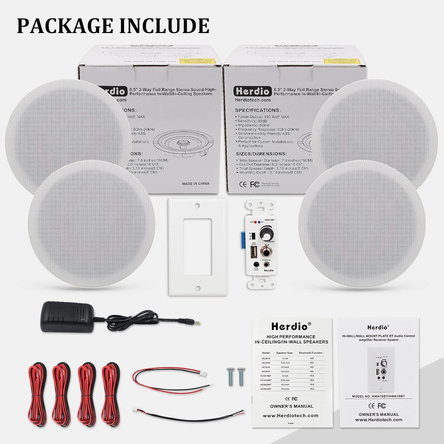 Herdio 6.5" Bluetooth In-Ceiling Speakers 600W 2-Way - HCS628