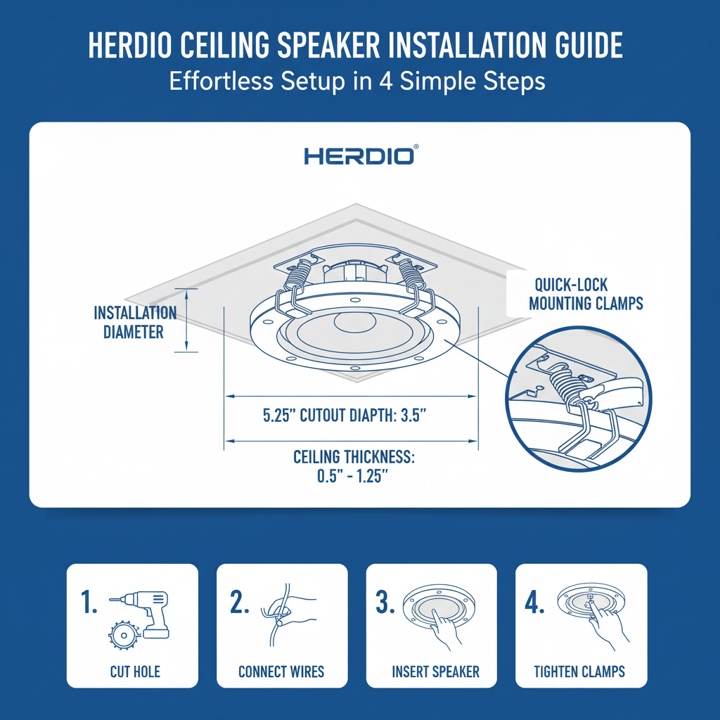 Easy installation guide for Herdio ceiling speakers with step-by-step mounting instructions